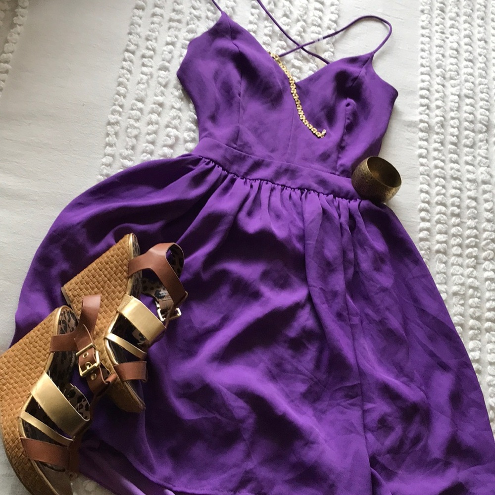 Lulu’s jewel purple backless short dress